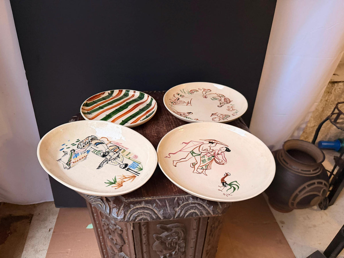 Vintage Indonesian Tjipaganti Bandung Pottery Dish Set Javanese Folk Art