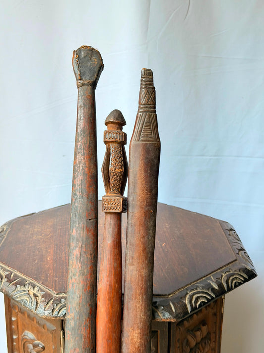 Vintage Nupe Weaving Sword Loom Beater Set of 3 Hand Carved Wood West African