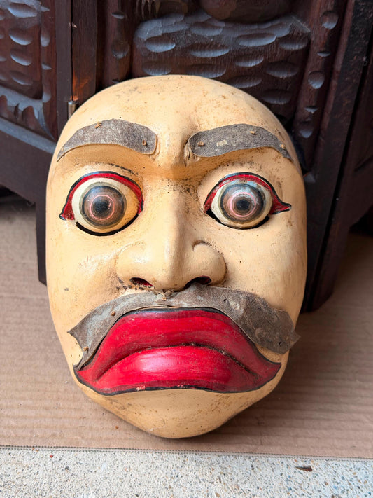 Vintage Balinese Topeng Wood Mask Hand Carved Indonesian Folk Art Decor
