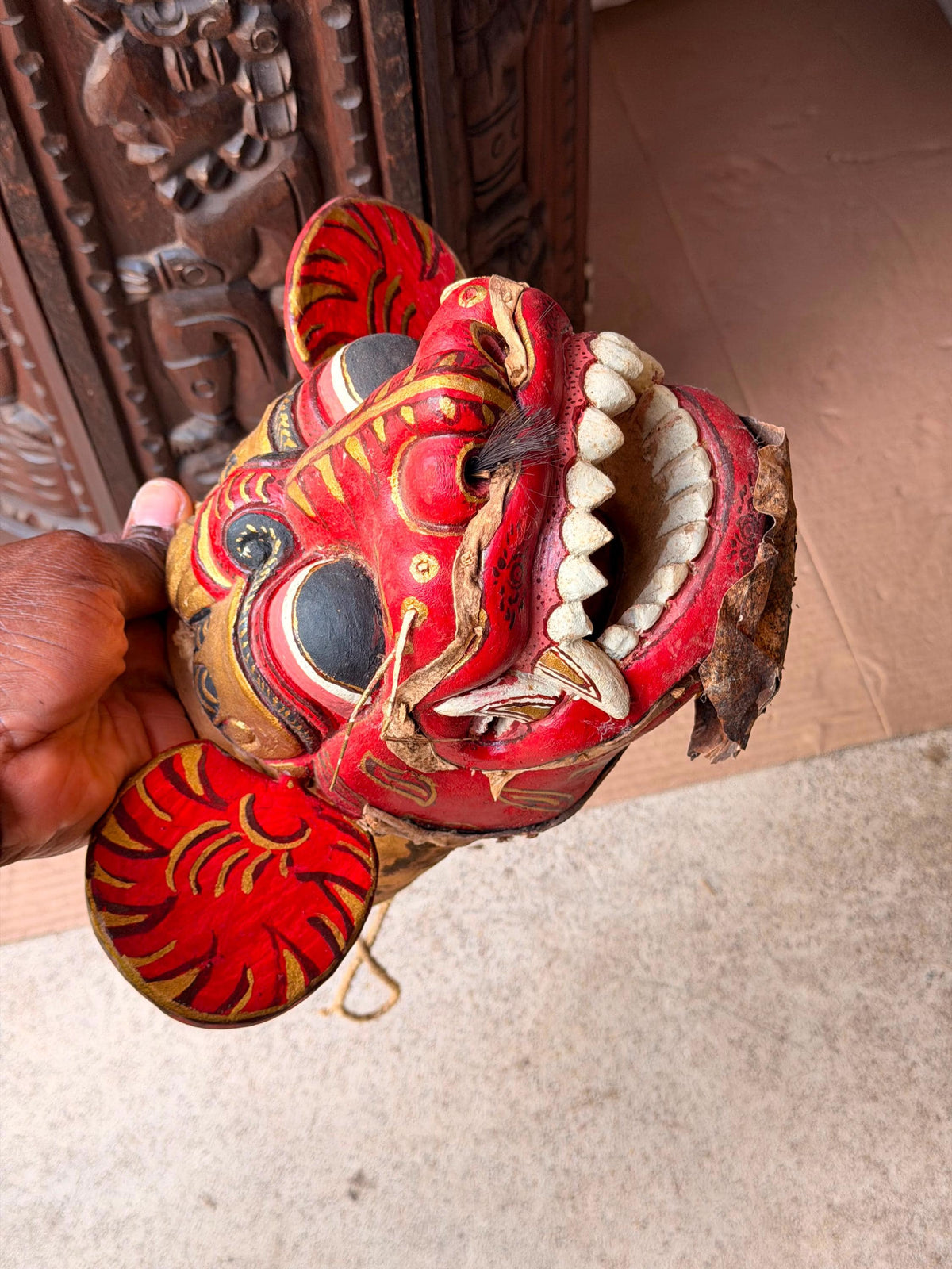 Vintage Balinese Barong Wood Mask Articulated Tongue Ears Puppet Folk Art
