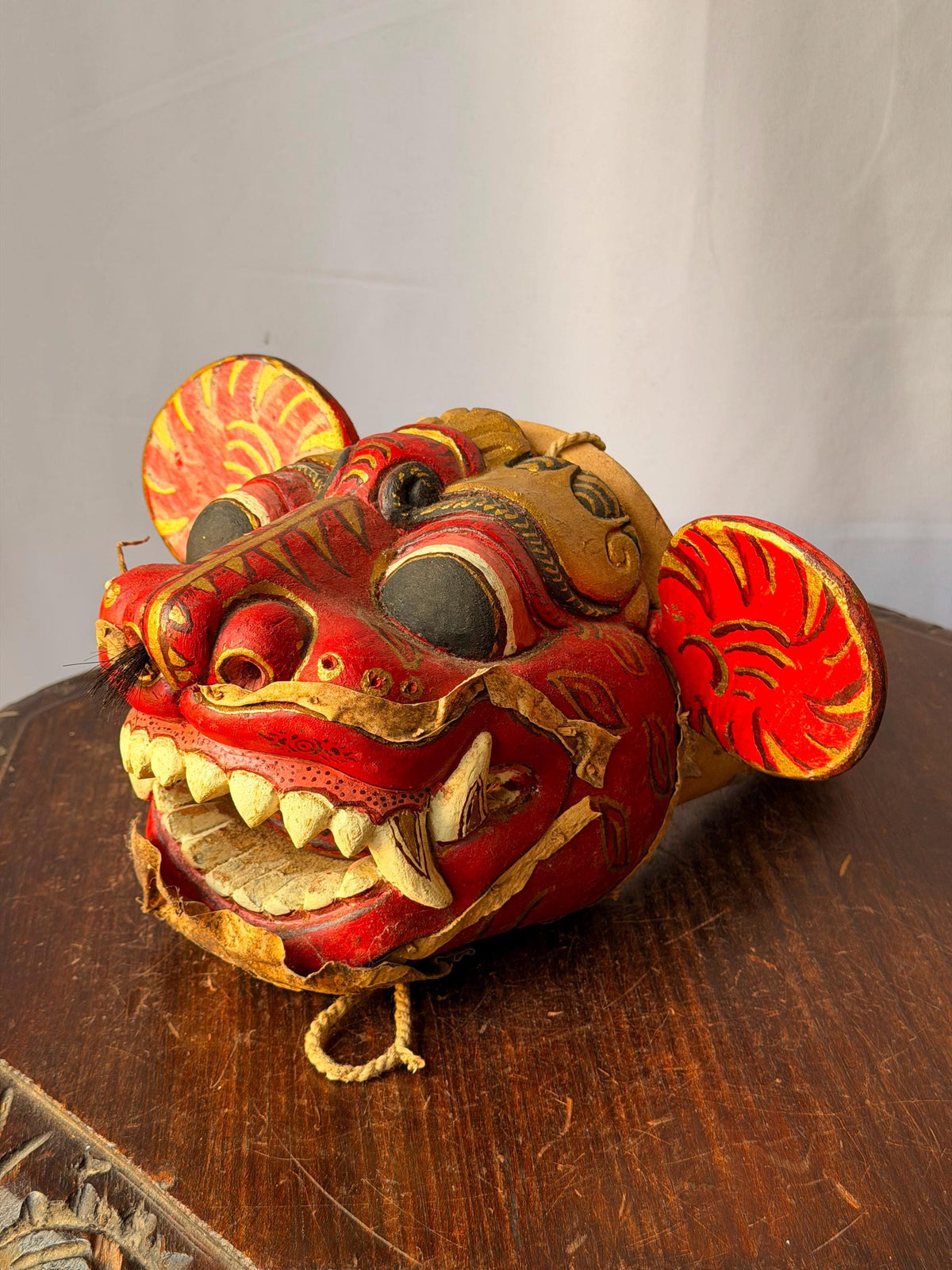 Vintage Balinese Barong Wood Mask Articulated Tongue Ears Puppet Folk Art