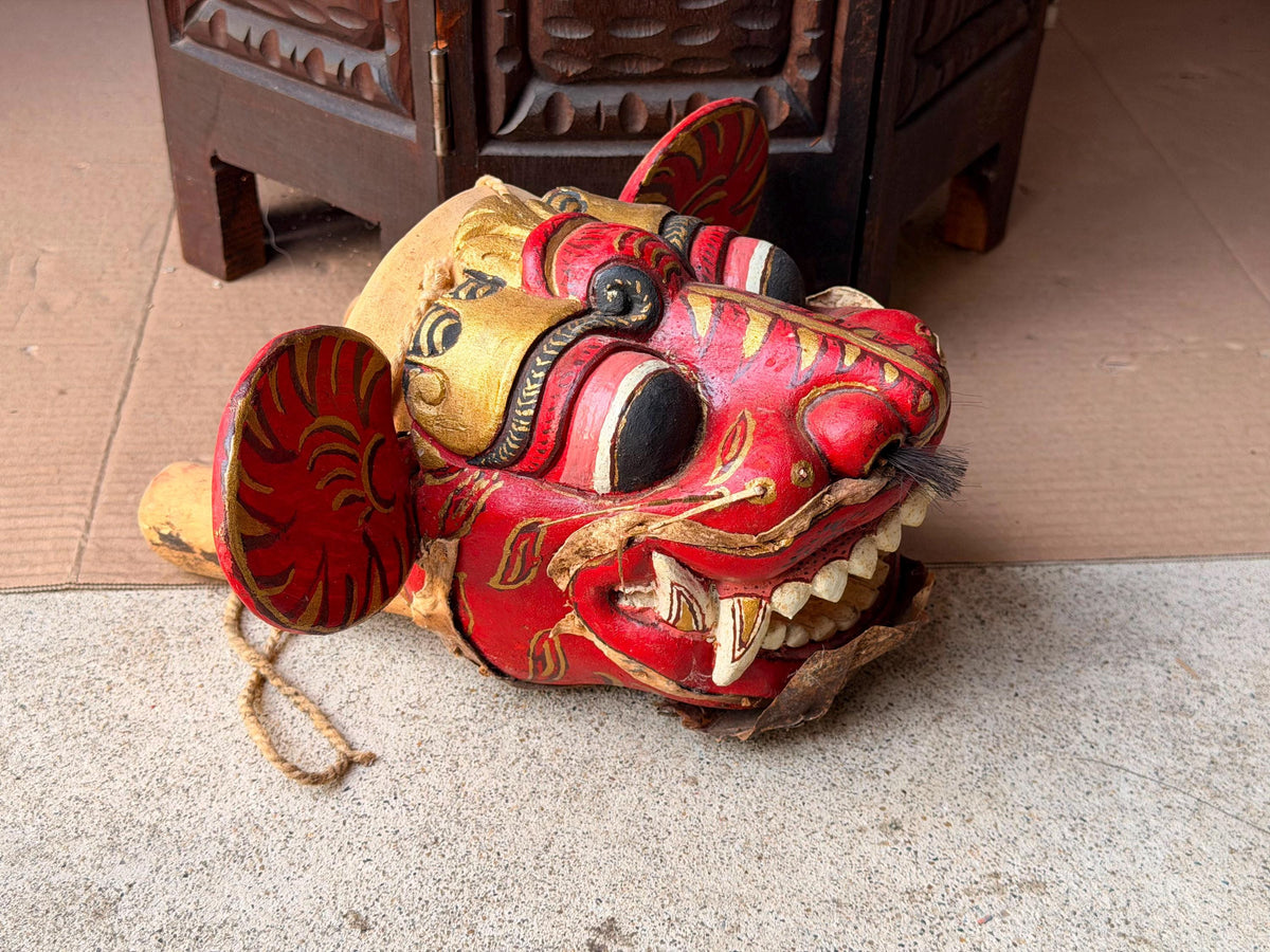 Vintage Balinese Barong Wood Mask Articulated Tongue Ears Puppet Folk Art