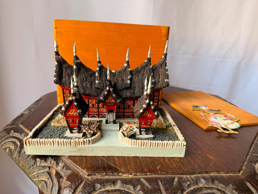 Vintage Indonesian Rumah Gadang Model Miniature House Wayang Box Diorama