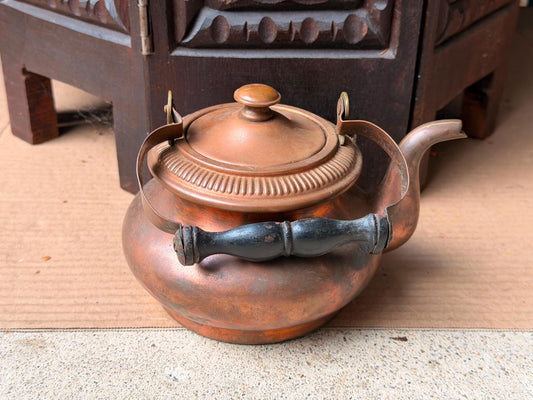 Vintage Copper Teapot Gooseneck Kettle Turned Wood Handle Decorative Accent