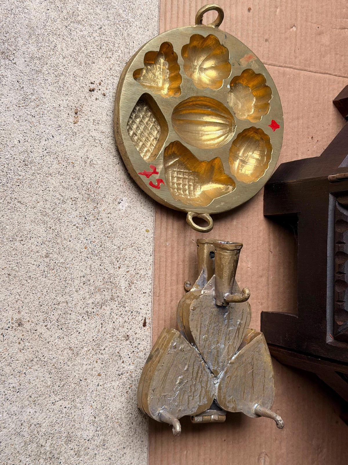 Vintage Brass Kue Waffle Iron & Multi-Cavity Cake Mold Pastry Press Set