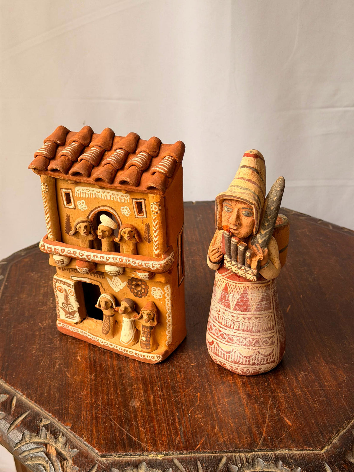 Vintage Peruvian Terracotta Folk Art Lot Ayacucho Church Retablo Musician 7.8"