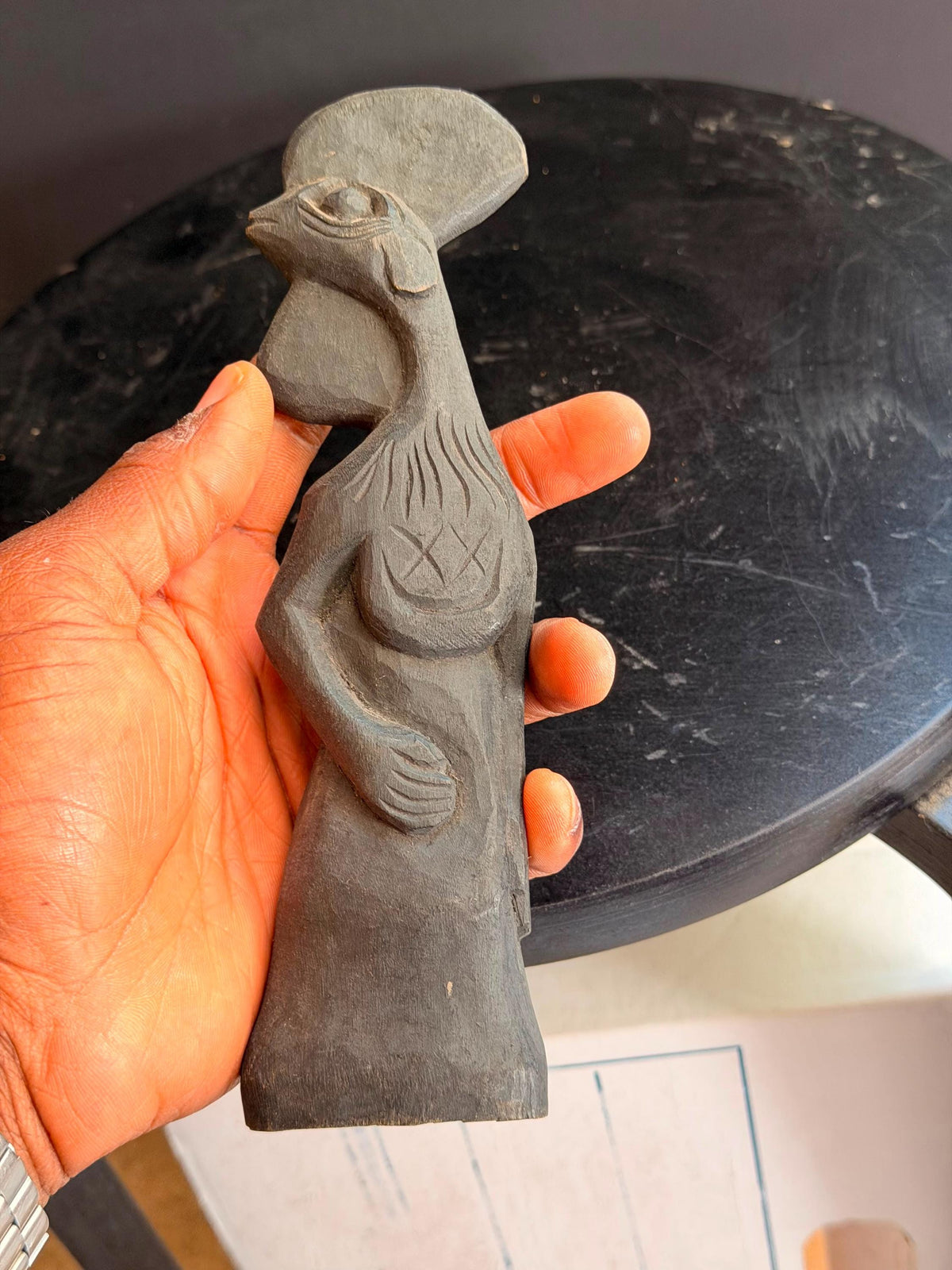 Vintage Folk Art Carved Wood Rooster Figurine Stylized Bird Statue 8 In