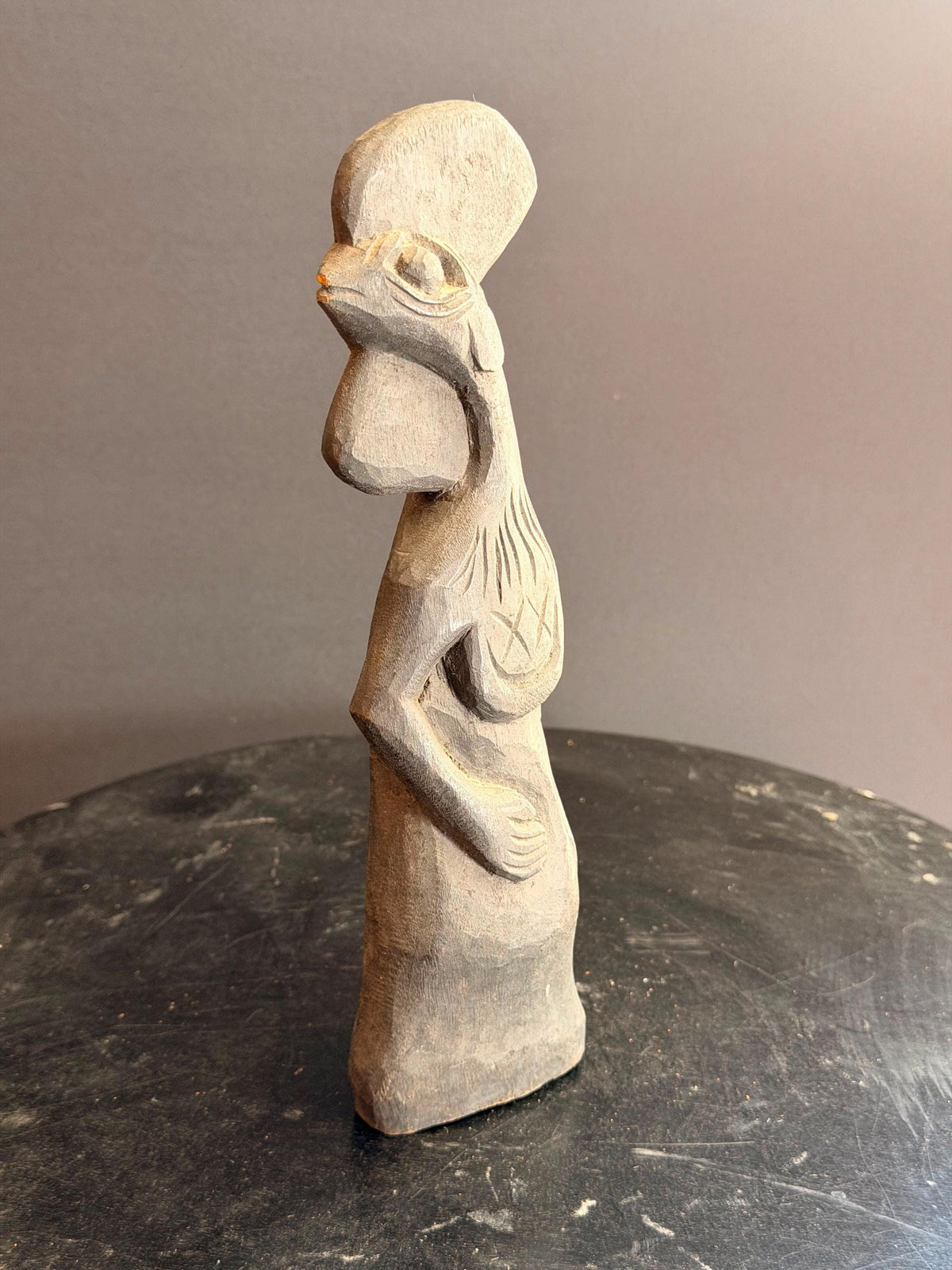 Vintage Folk Art Carved Wood Rooster Figurine Stylized Bird Statue 8 In