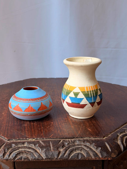 Vintage Native American Pottery Navajo Vera Albert Martinez Sioux Vase Pair 4.5"