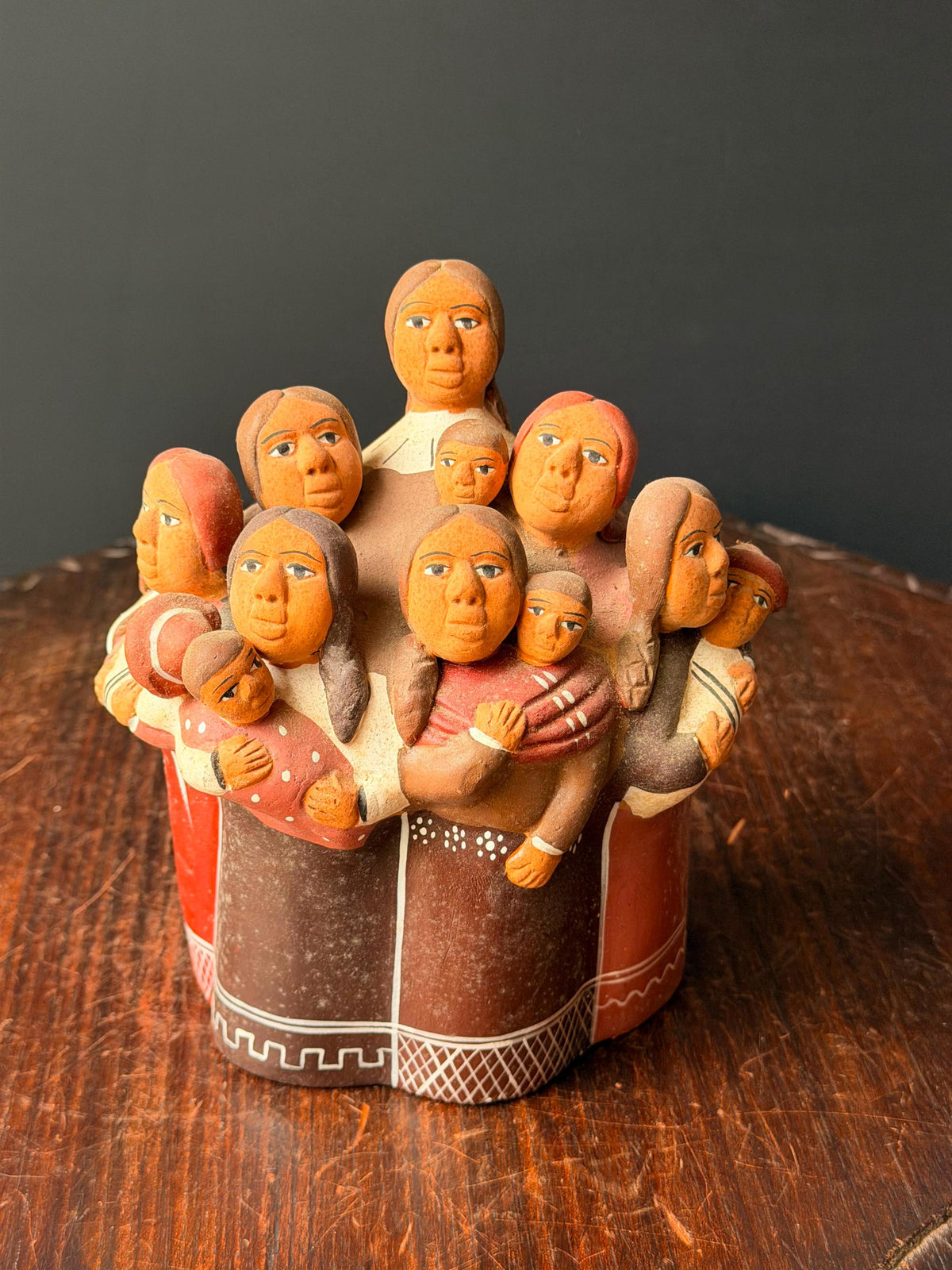 Vintage Peruvian Clay Sculpture Mothers Children Family Wall Plaque Folk Art