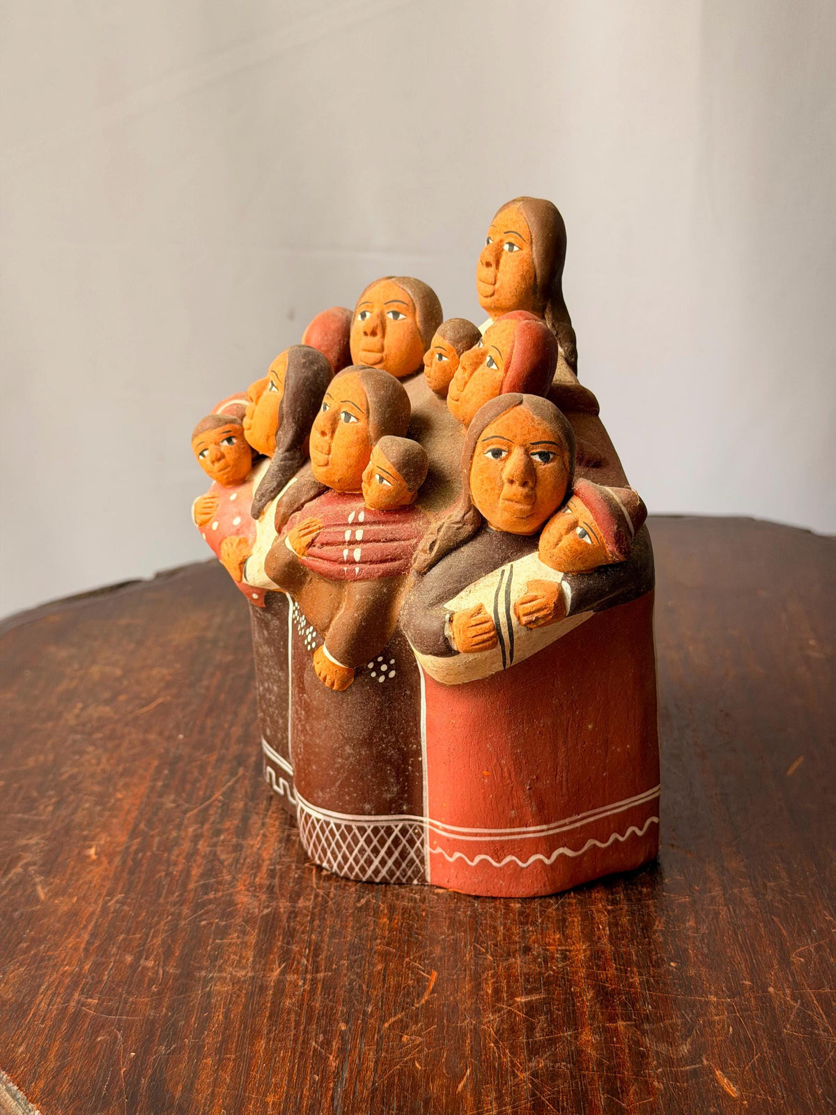 Vintage Peruvian Clay Sculpture Mothers Children Family Wall Plaque Folk Art