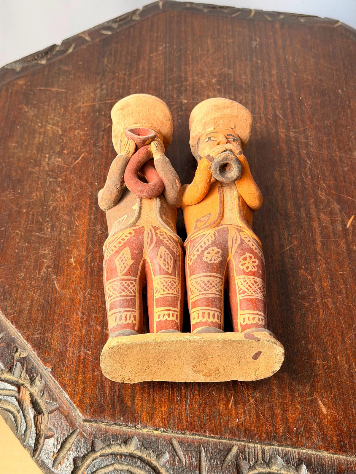 Vintage Peruvian Quinua Clay Musicians Figurine Horn Flute Band Folk Art