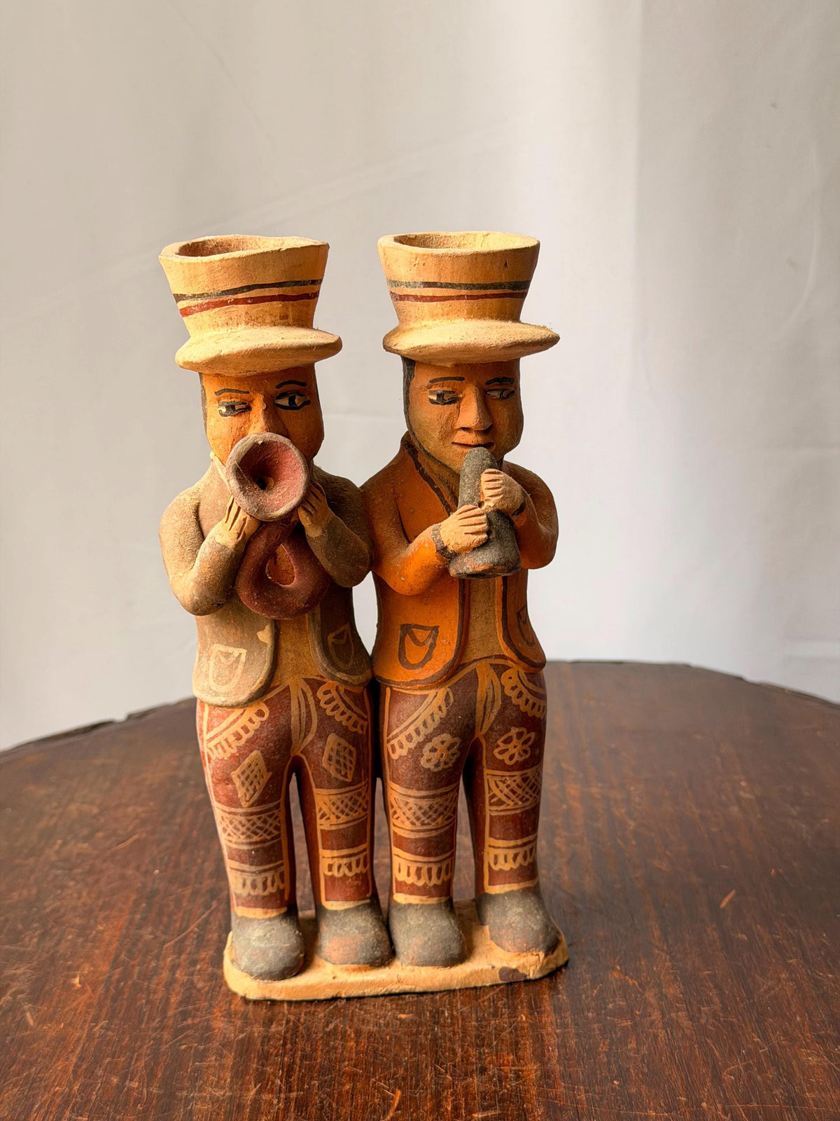 Vintage Peruvian Quinua Clay Musicians Figurine Horn Flute Band Folk Art