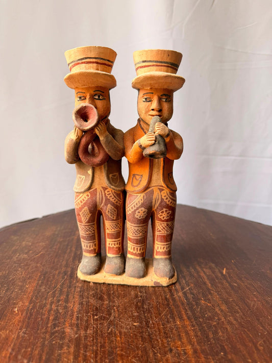 Vintage Peruvian Quinua Clay Musicians Figurine Horn Flute Band Folk Art