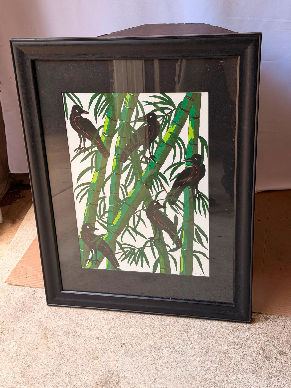 Ariela Boronat Crows Bamboo Art Print Signed Limited Edition Santa Fe Framed