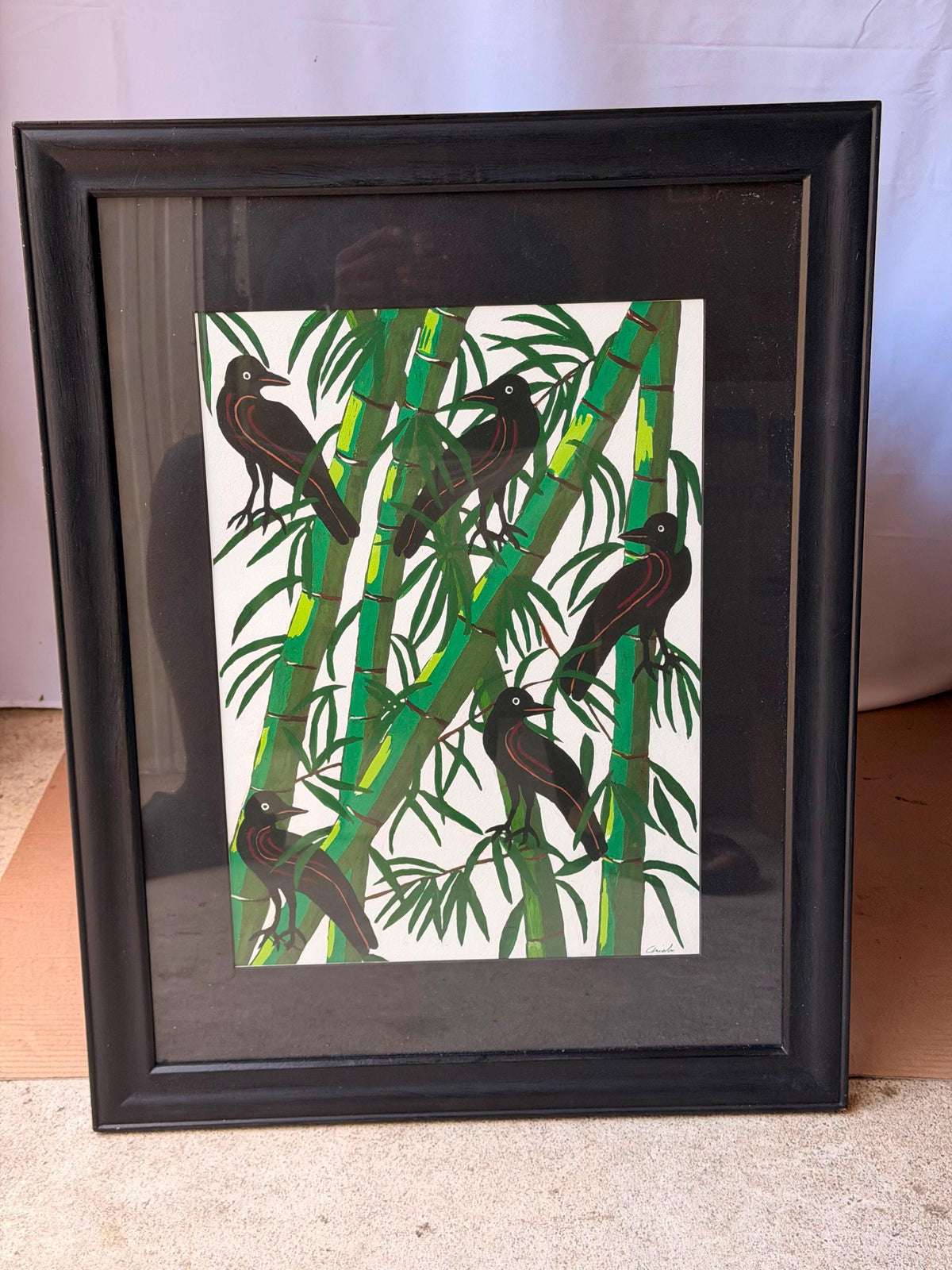 Ariela Boronat Crows Bamboo Art Print Signed Limited Edition Santa Fe Framed