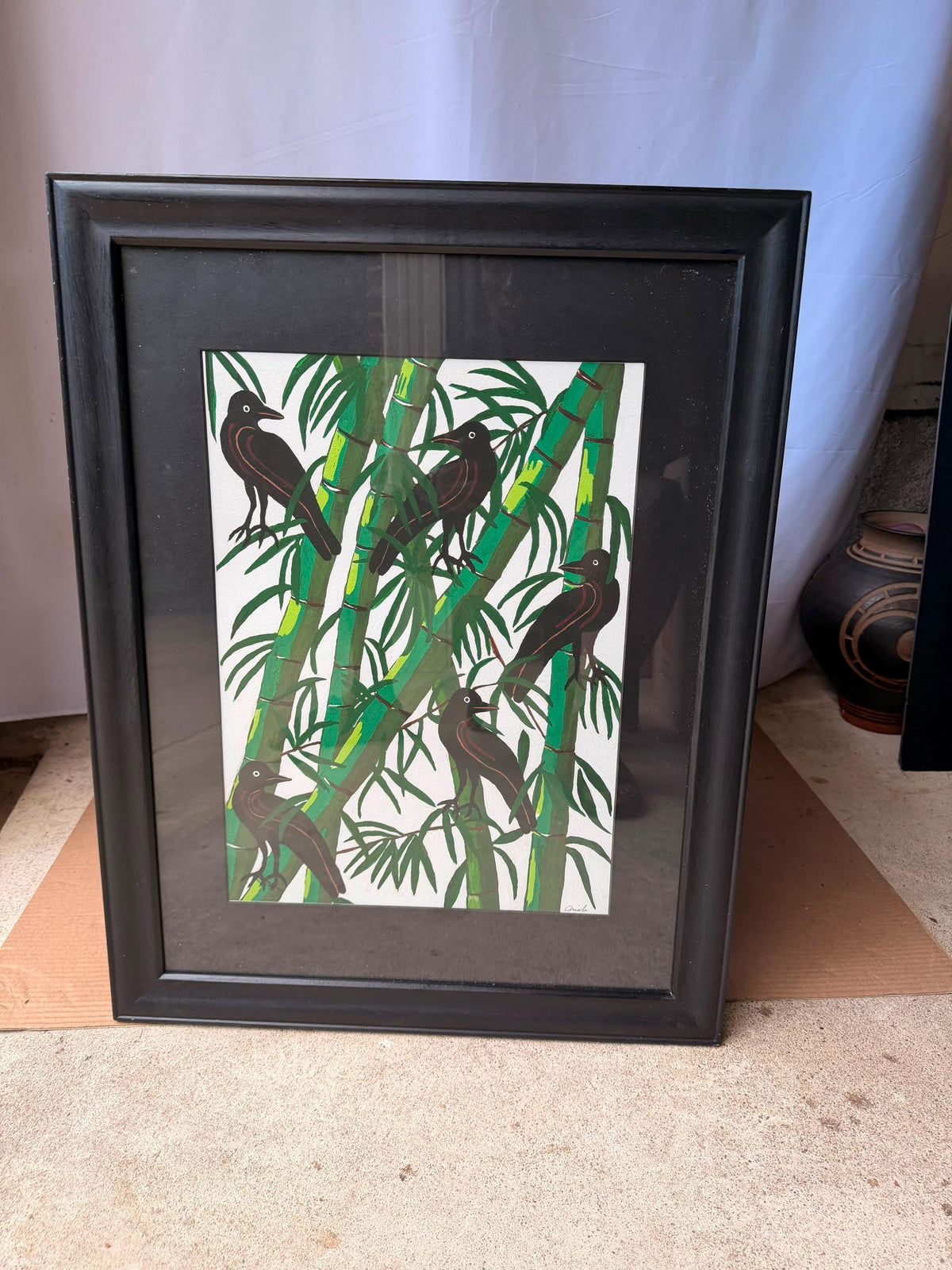Ariela Boronat Crows Bamboo Art Print Signed Limited Edition Santa Fe Framed
