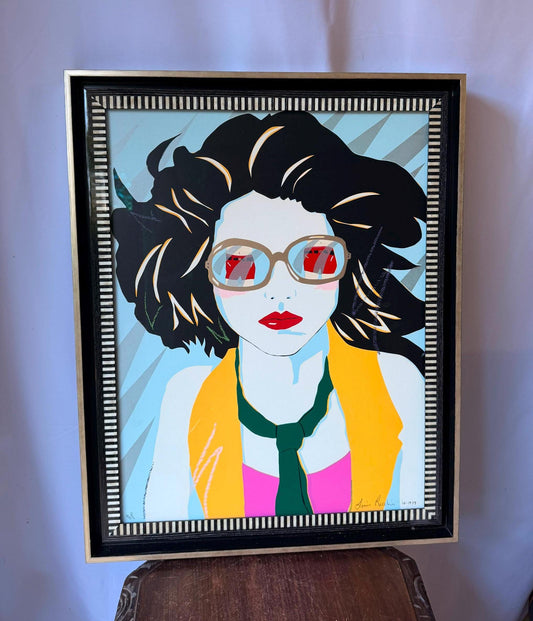 Louis Recchia 1979 Vintage Pop Art Portrait Signed AP Framed Museum Glass 30x24