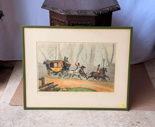 Victor Adam French Equestrian Etching Stagecoach Horse Carriage Framed Art