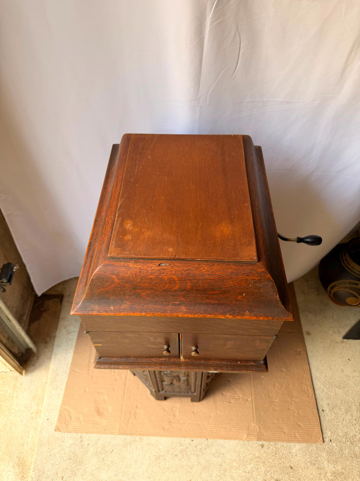 Antique HMV His Masters Voice Oak Gramophone Wind Up Tabletop Phonograph Player