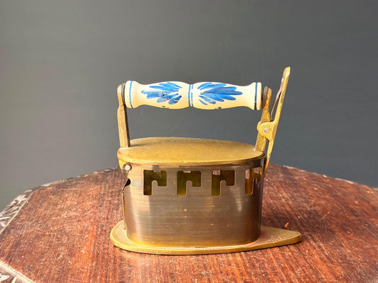 Vintage Brass Charcoal Iron Blue White Ceramic Handle European Decorative Box