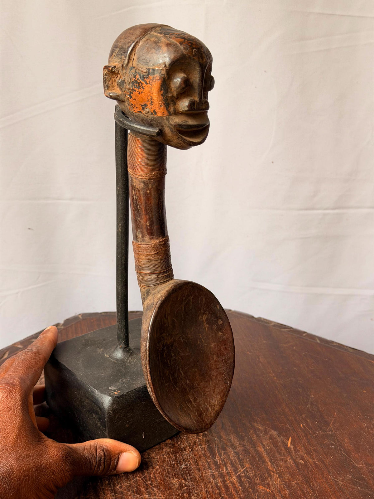 Vintage Hand Carved Dan We Style Anthropomorphic Wooden Feast Spoon 11.5"