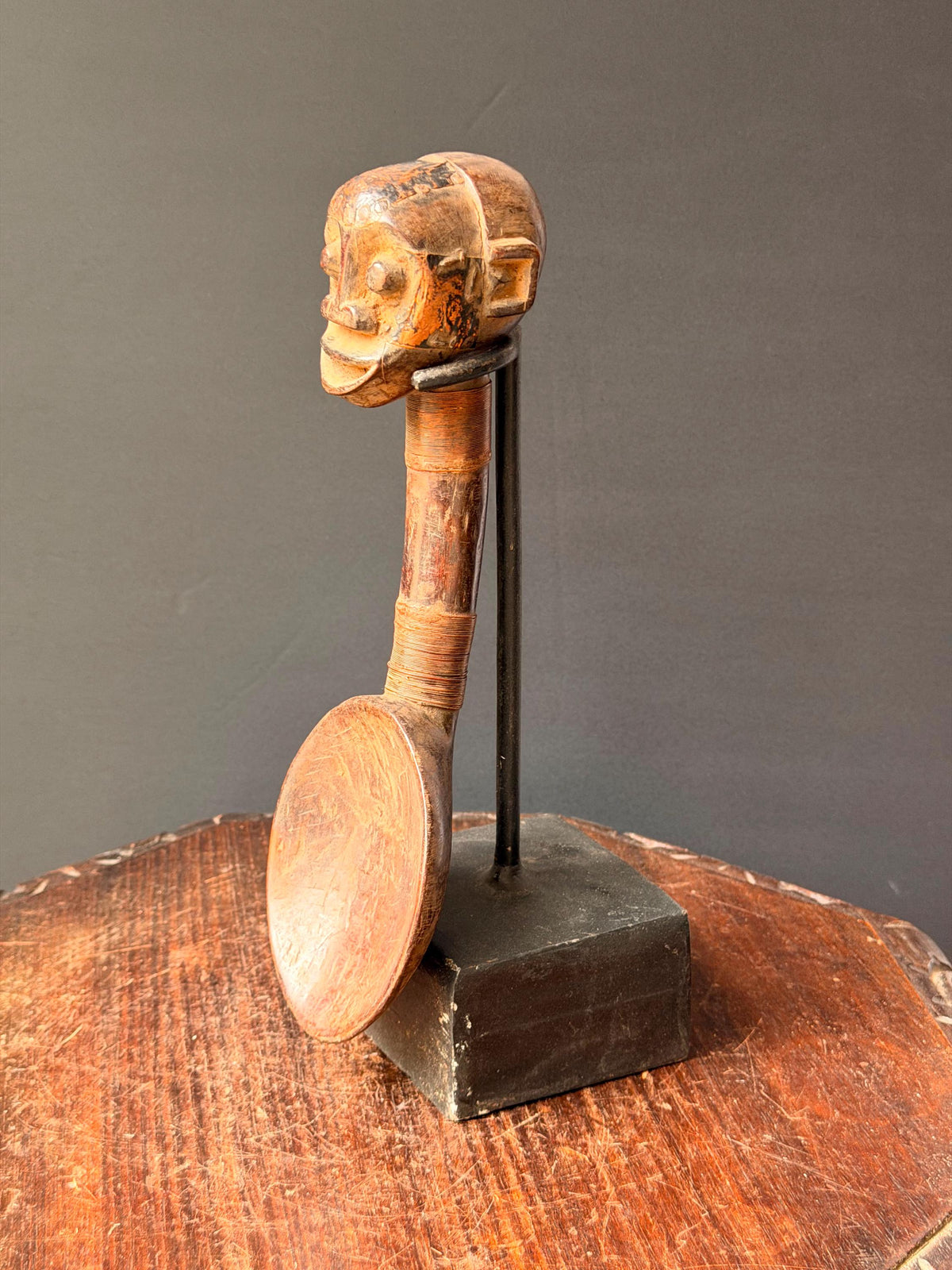 Vintage Hand Carved Dan We Style Anthropomorphic Wooden Feast Spoon 11.5"