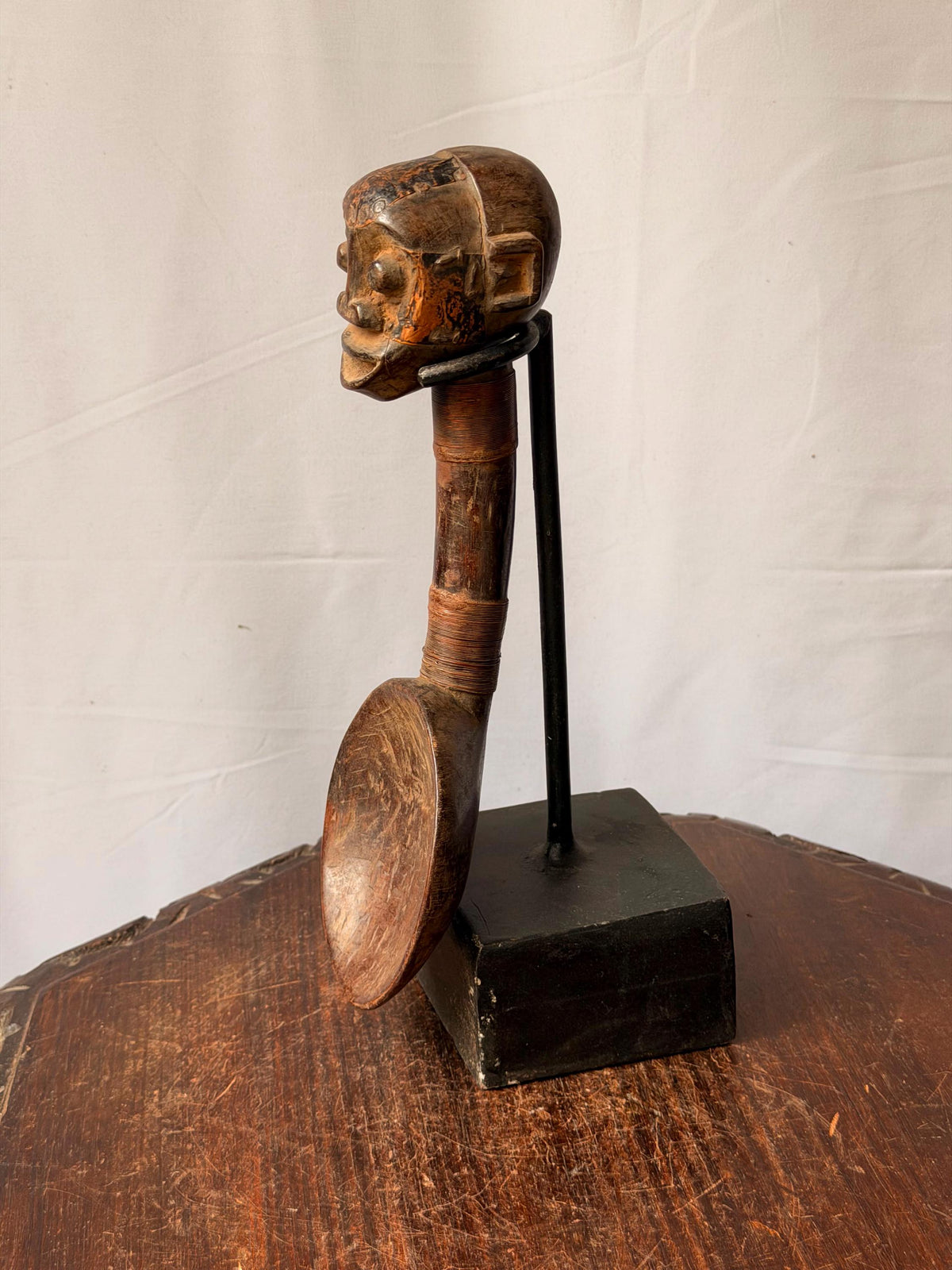 Vintage Hand Carved Dan We Style Anthropomorphic Wooden Feast Spoon 11.5"