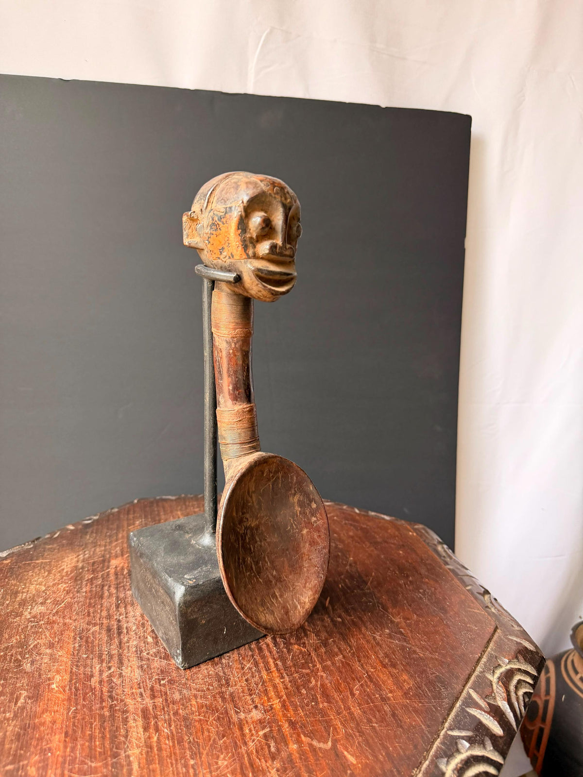 Vintage Hand Carved Dan We Style Anthropomorphic Wooden Feast Spoon 11.5"