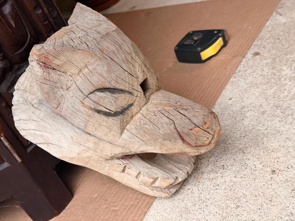 Vintage Hand Carved Wood Animal Mask Sculpture Zoomorphic Folk Art 9.5"