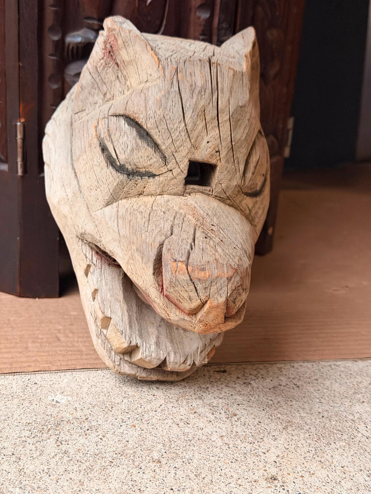 Vintage Hand Carved Wood Animal Mask Sculpture Zoomorphic Folk Art 9.5"