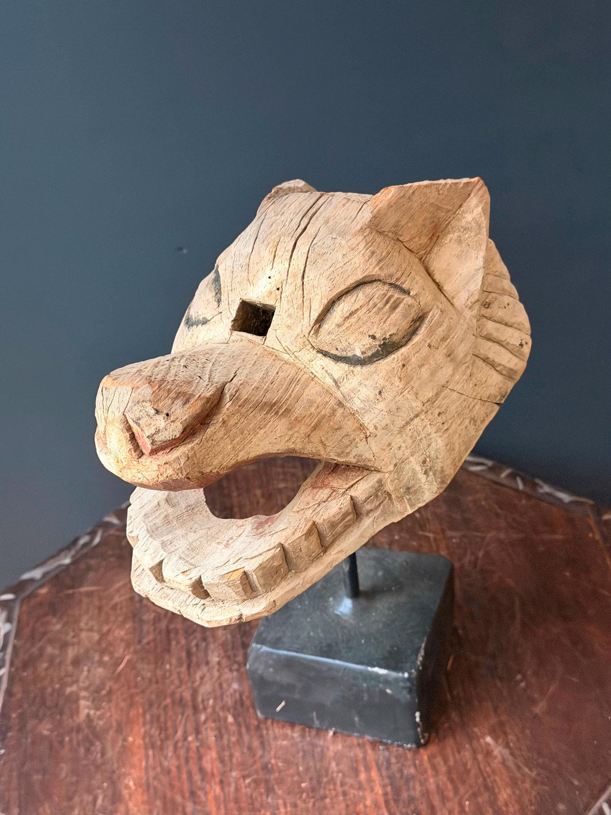 Vintage Hand Carved Wood Animal Mask Sculpture Zoomorphic Folk Art 9.5"