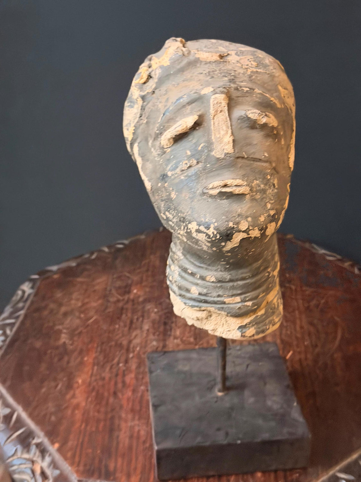 Akan Terracotta Memorial Head West African Clay Sculpture Ghana on Stand
