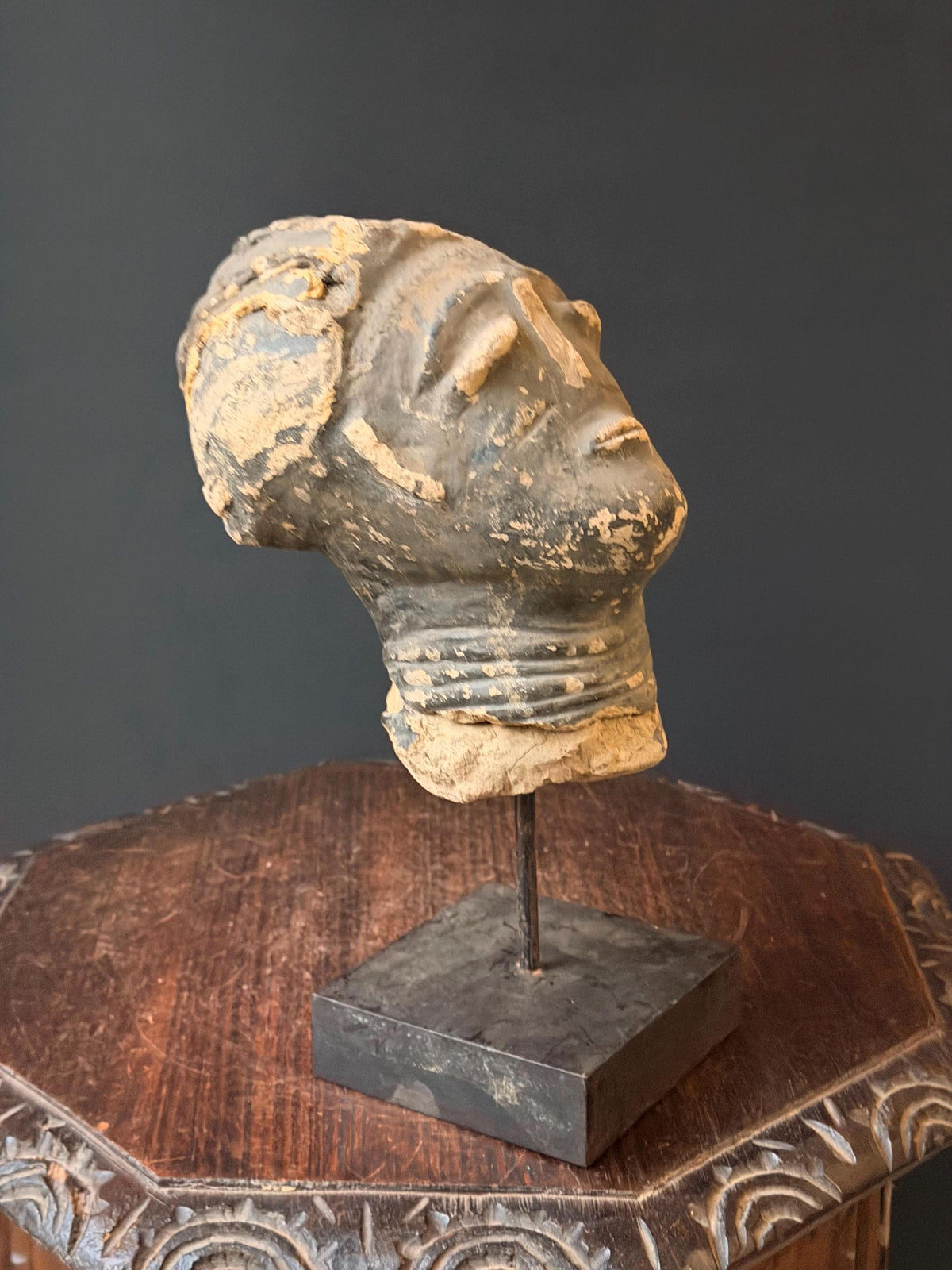 Akan Terracotta Memorial Head West African Clay Sculpture Ghana on Stand