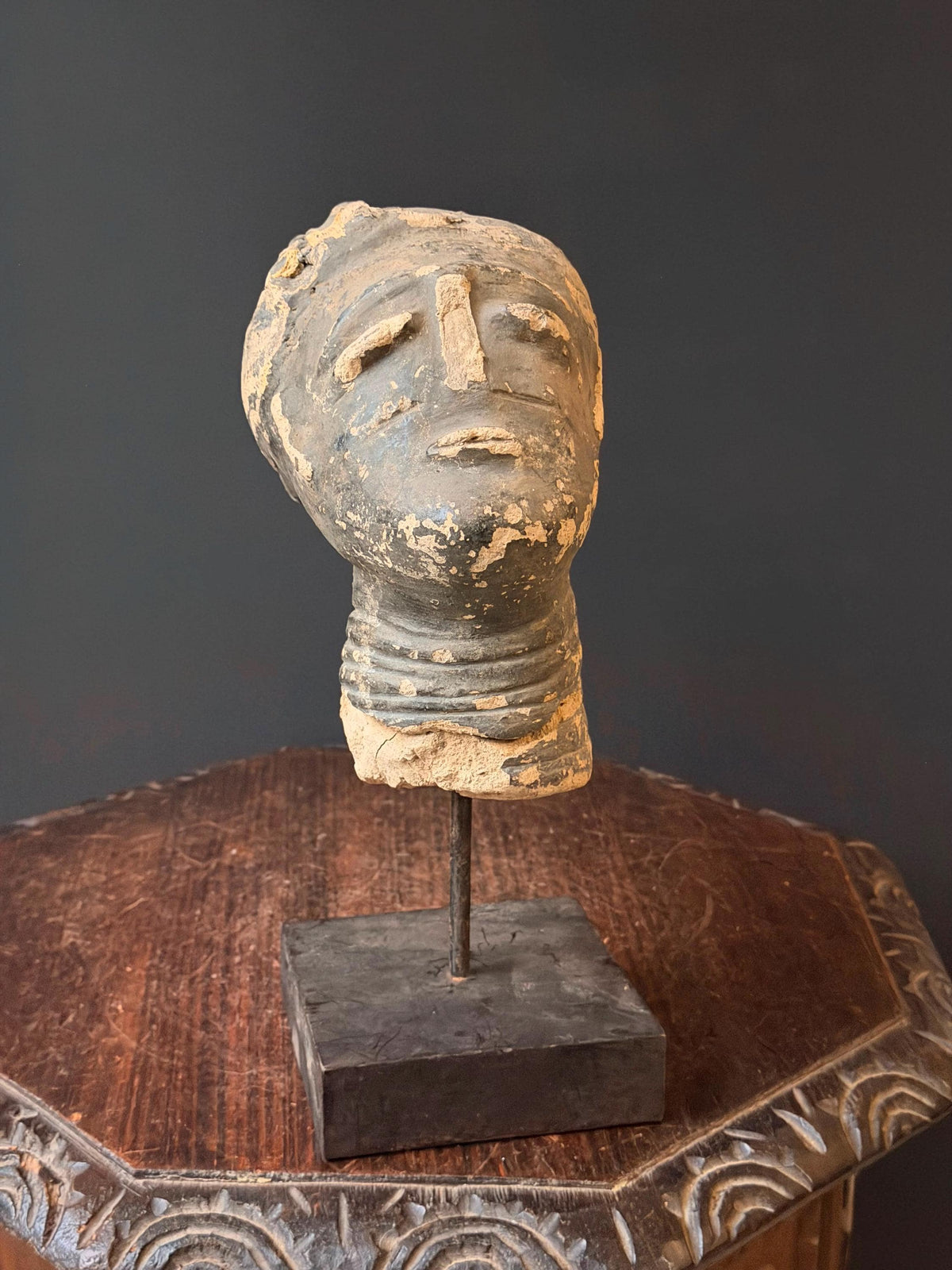 Akan Terracotta Memorial Head West African Clay Sculpture Ghana on Stand