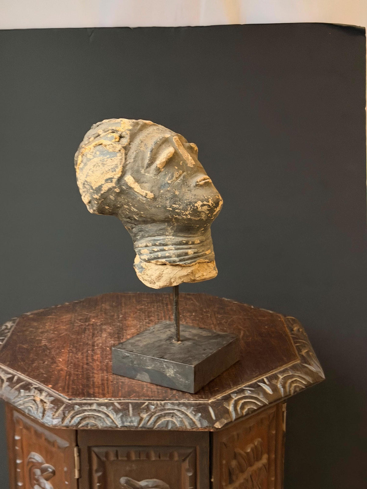 Akan Terracotta Memorial Head West African Clay Sculpture Ghana on Stand