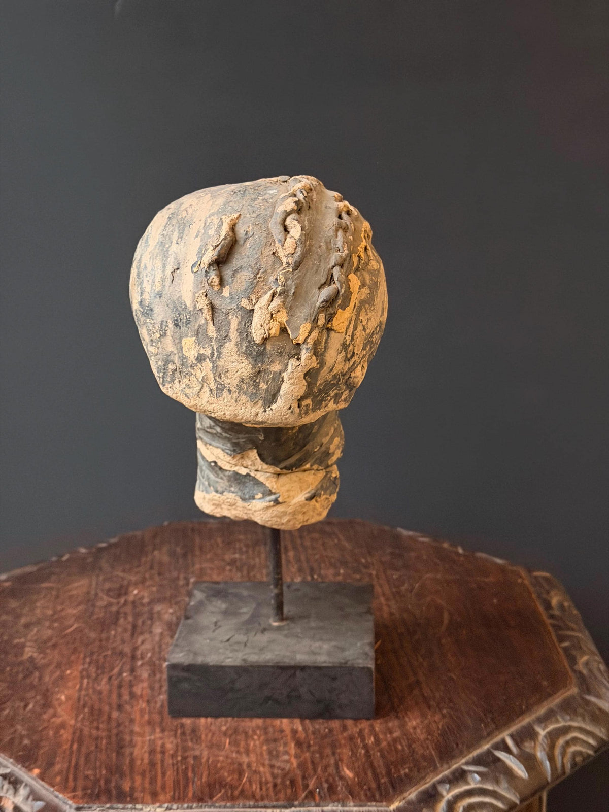 Akan Terracotta Memorial Head West African Clay Sculpture Ghana on Stand