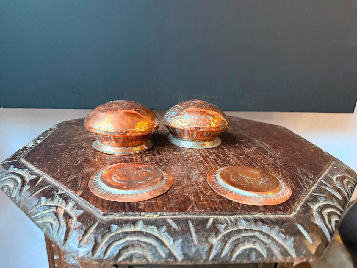 Vintage Tinned Copper Bowl Set Hand Hammered Small Trinket Vessel Pair 4in