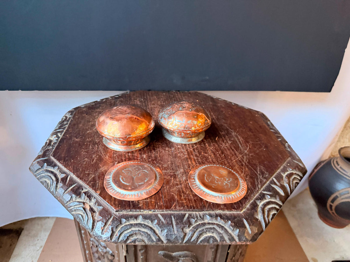 Vintage Tinned Copper Bowl Set Hand Hammered Small Trinket Vessel Pair 4in