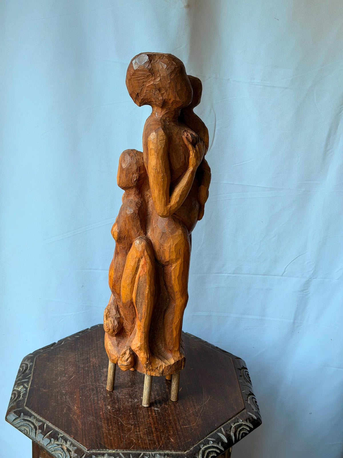 Vintage Hand Carved Wood Mother Child Sculpture Mid Century Expressionist 24"