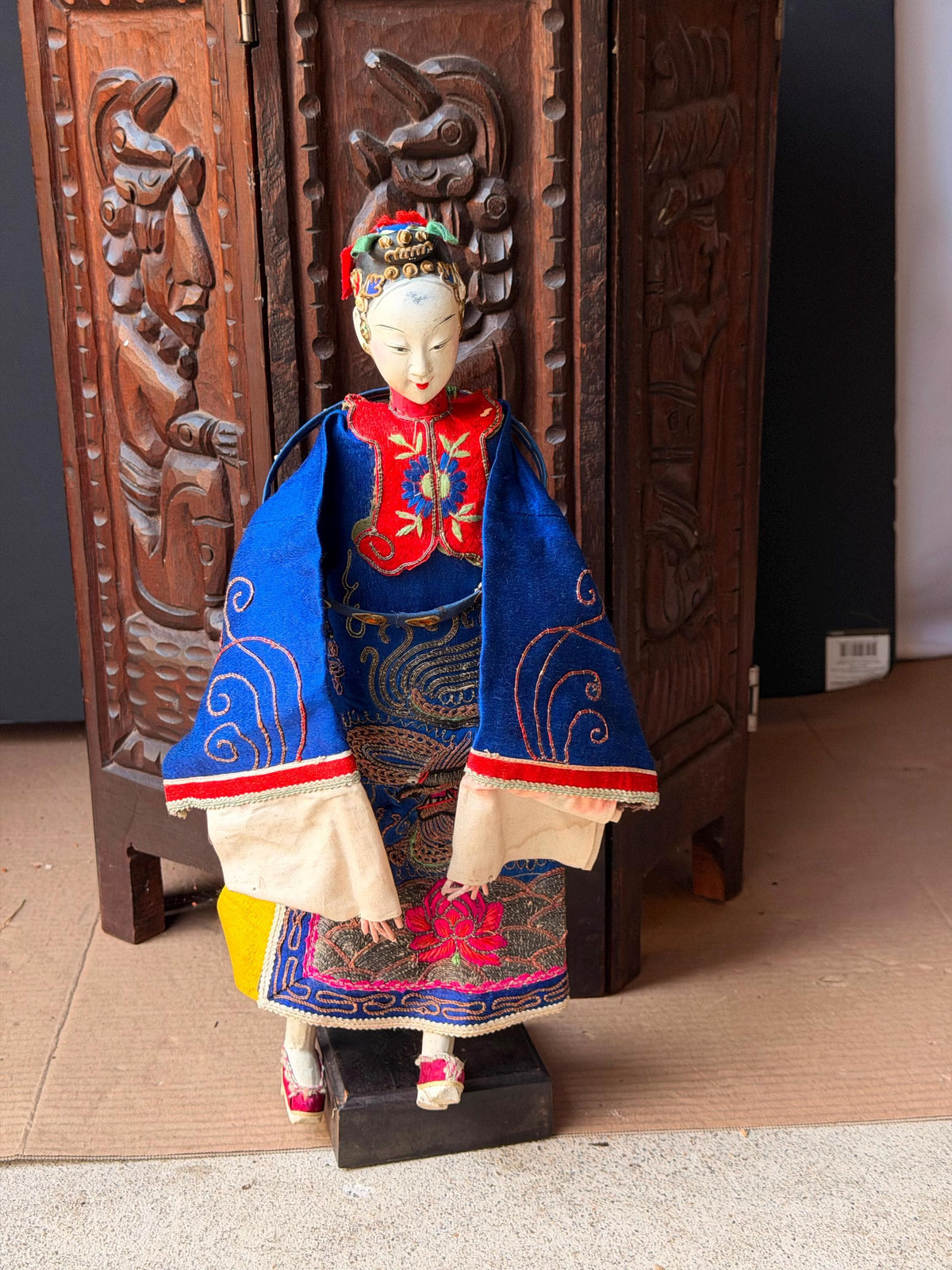 Vintage Chinese Opera Puppet Doll Hand Embroidered Silk Dragon Robe
