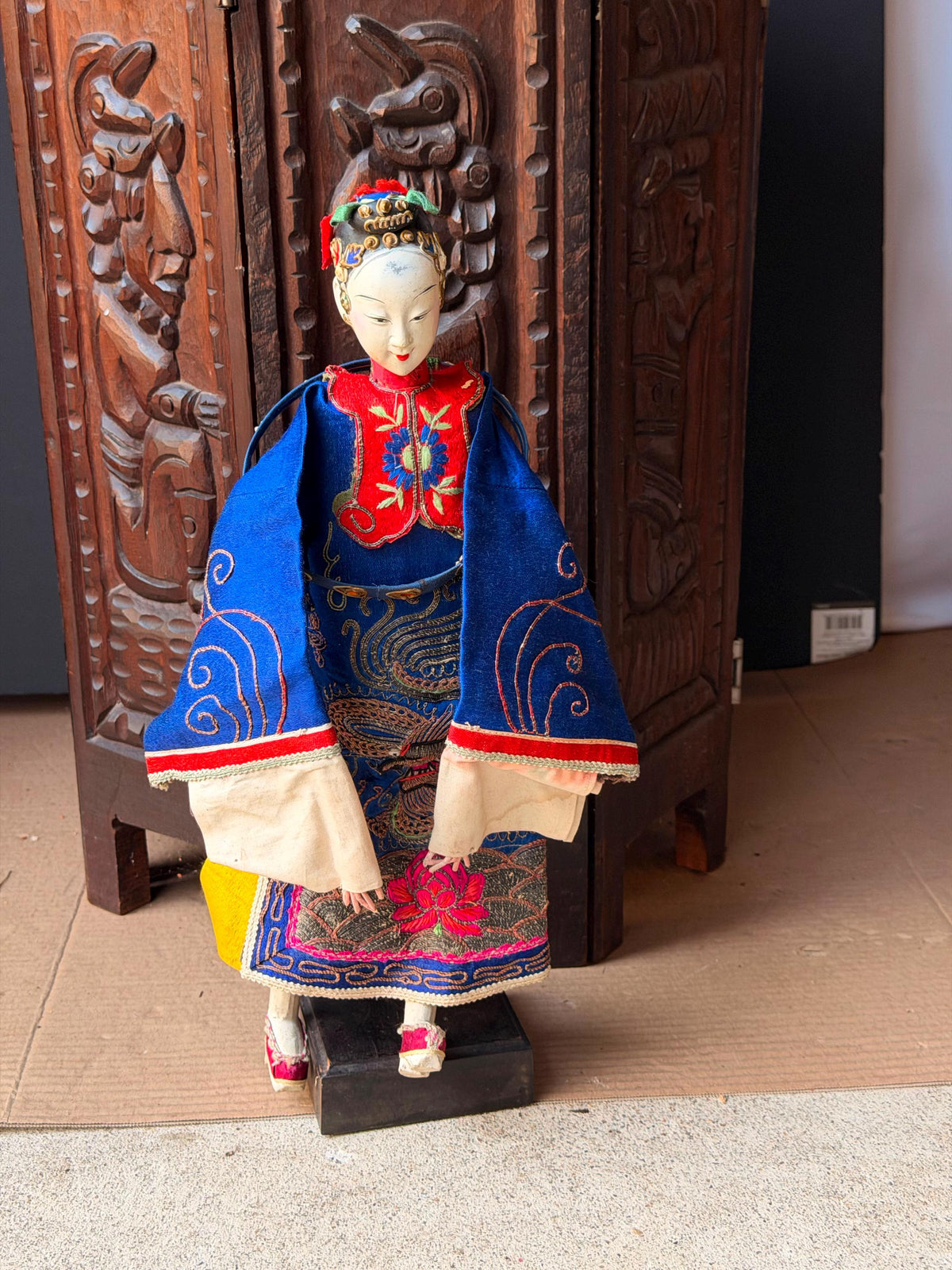 Vintage Chinese Opera Puppet Doll Hand Embroidered Silk Dragon Robe