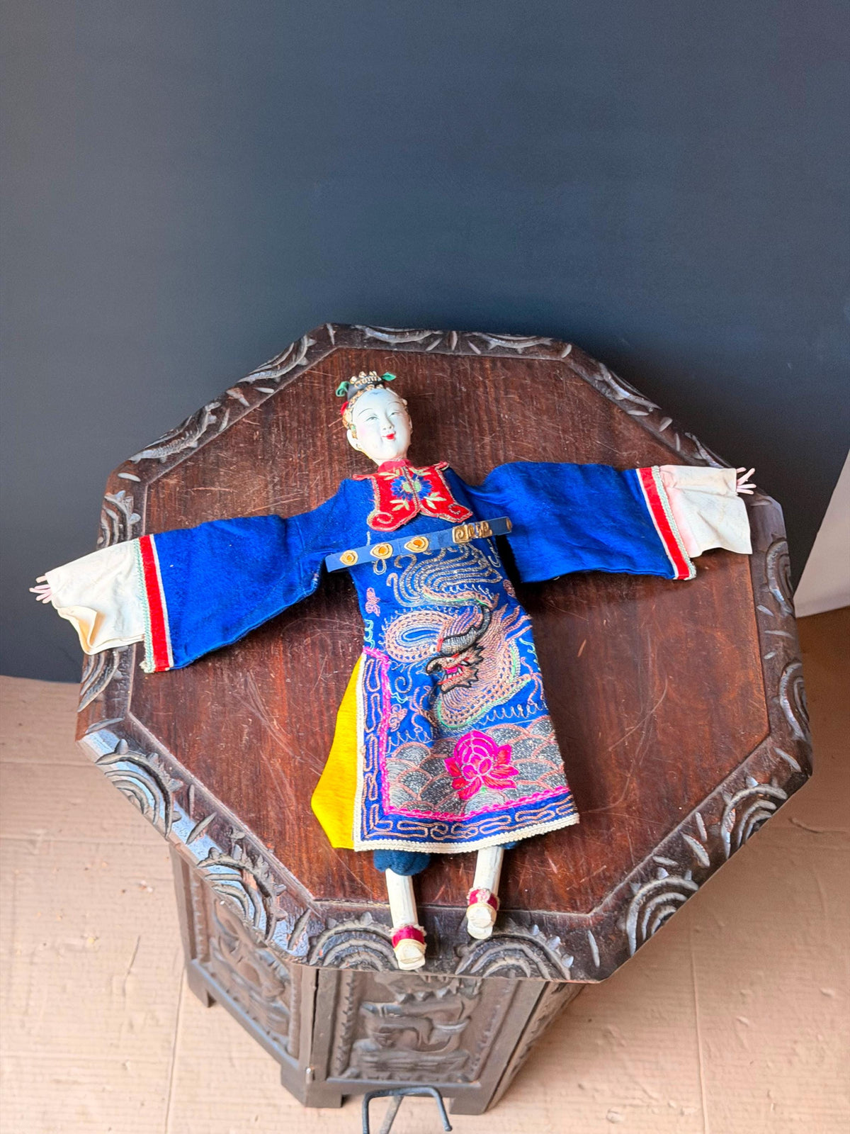 Vintage Chinese Opera Puppet Doll Hand Embroidered Silk Dragon Robe