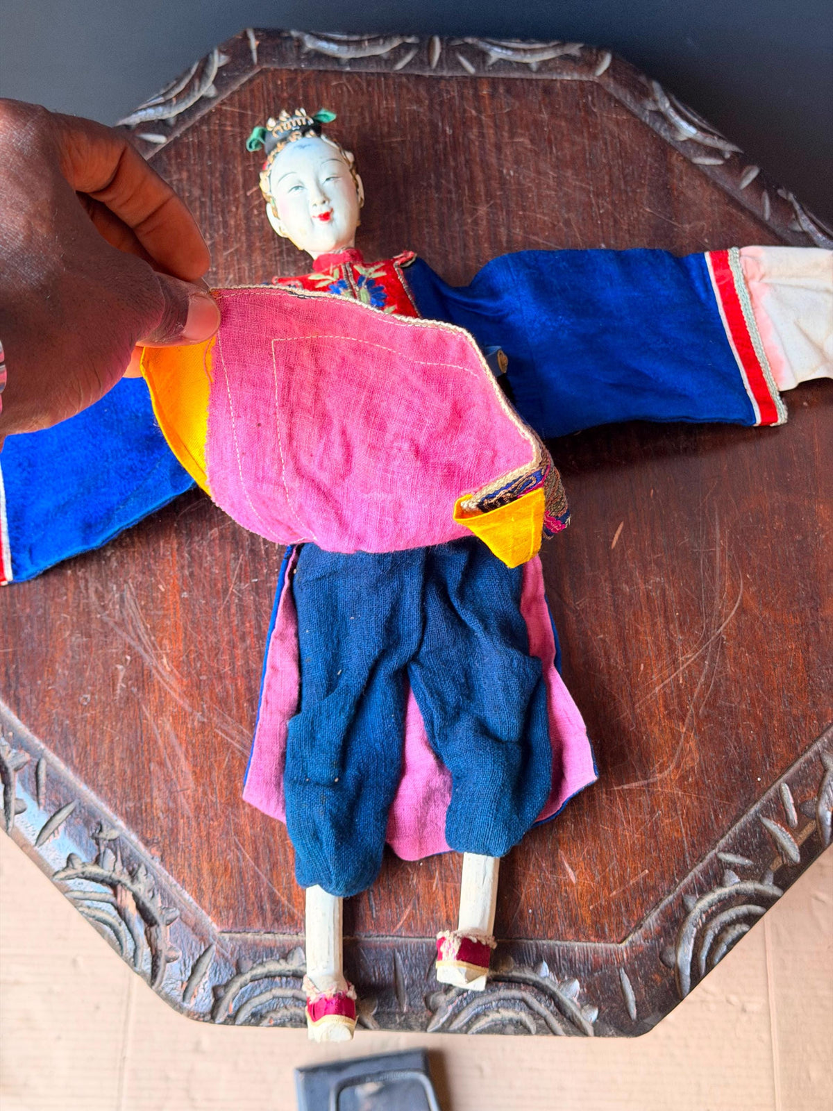 Vintage Chinese Opera Puppet Doll Hand Embroidered Silk Dragon Robe