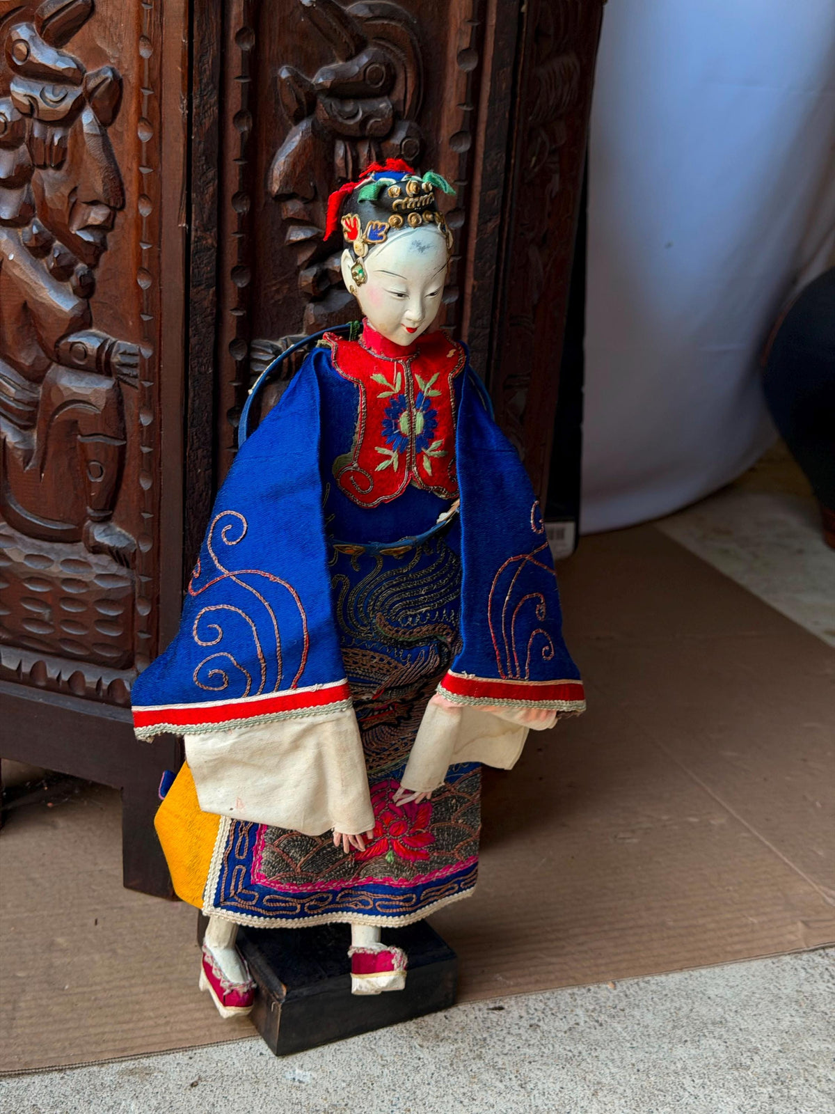 Vintage Chinese Opera Puppet Doll Hand Embroidered Silk Dragon Robe
