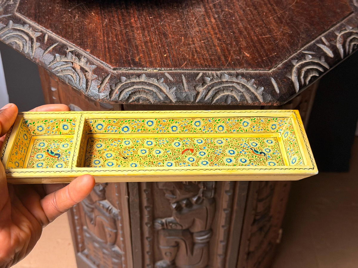 Vintage Hand Painted Wood Tray Bowl Set Folk Art Floral Village Vessel