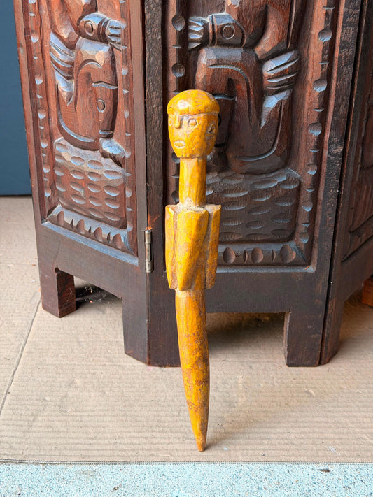 Vintage West African Ewe Carved Wood Ritual Wand Anthropomorphic Figure