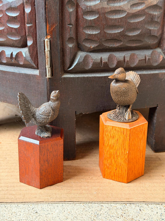 Pair Vintage 1984 Franklin Mint Bird Figurines RLB Duck Turkey Wood Stand
