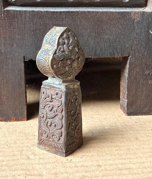 Vintage Bronze Seal Chop Stamp Cloud Scroll Finial East Asian Desk Decor