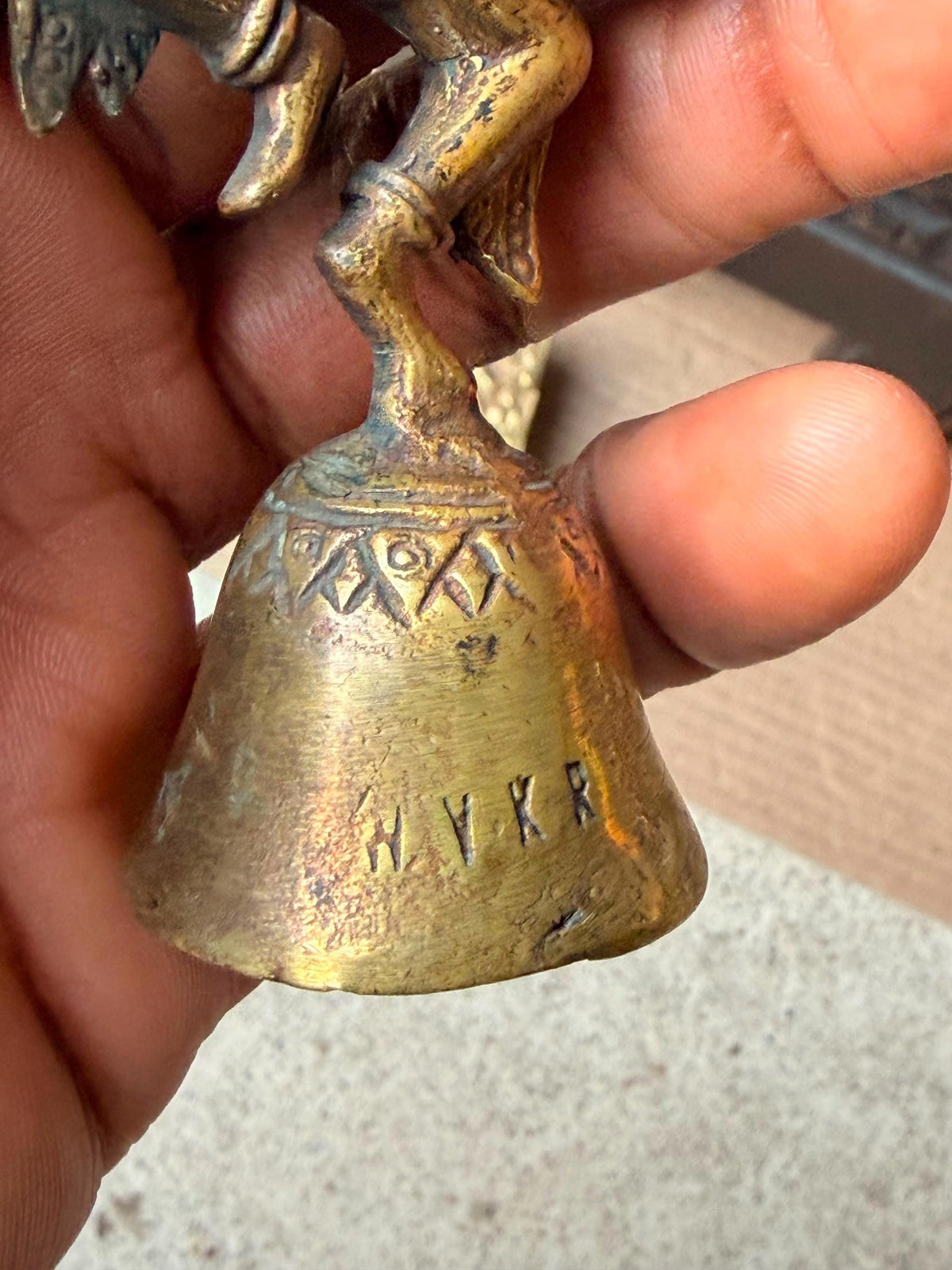 Vintage Brass Apsara Celestial Dancer Hand Bell & Relief Box Set